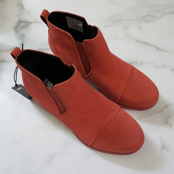 Sorel Orange Suede Waterproof Chelsea Wedge Ankle Boots Size: 6 5 Rust - Picture 2 of 7